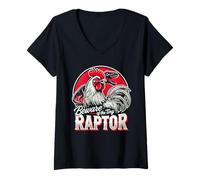 Donna Attenti alla Maglietta Tiny Raptor Chicken Dinosaur T-Rex Maglietta con Collo a V