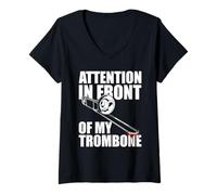 Donna Attention in Front of My Trombone Maglietta con Collo a V
