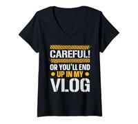 Donna Attento o finirai nel mio vlogger di social media vlog Maglietta con Collo a V