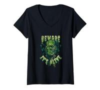 Donna Attenzione È Alive Frankenstein's Monster Halloween Maglietta con Collo a V