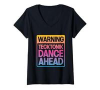 Donna Attenzione: Tecktonik Dance Ahead Maglietta con Collo a V