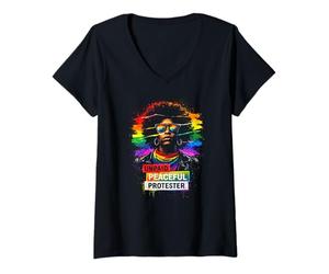 Donna Attivismo dell'orgoglio Arcobaleno manifestante Pacifico Non pagato Maglietta con Collo a V