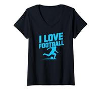 Donna Attrezzatura per Tifosi I Love Football Soccer Player Maglietta con Collo a V