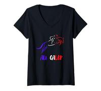 Donna Au Galop Cavalier Français Cheval Equitation Made in France Maglietta con Collo a V