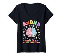 Donna AUDHD Brain Neurodiversity Awareness Where Chaos Meets Maglietta con Collo a V