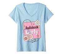 Donna Audiobook Girly Book Lover Maglietta con Collo a V