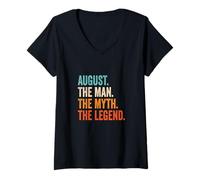 Donna August The Man The Myth The Legend Nome August Maglietta con Collo a V
