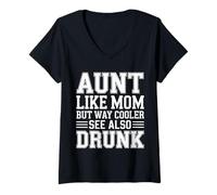 Donna Aunt Like Mom But Way Cooler See Also Drunk - Maglietta con Collo a V