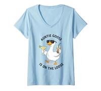 Donna Auntie Goose Is On Loose Fun Summer Vibes Design a Forma di Papera Maglietta con Collo a V