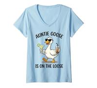 Donna Auntie Goose Is On Loose Fun Summer Vibes Design a Forma di Papera Maglietta con Collo a V