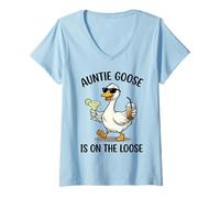 Donna Auntie Goose Is On Loose Fun Summer Vibes Design a Forma di Papera Maglietta con Collo a V