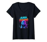 Donna Aura Farming Lion | Design di energia del gergo del Maglietta con Collo a V
