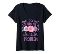 Donna AURELIA Personalized Cute Flower Girls AURELIA Name Maglietta con Collo a V