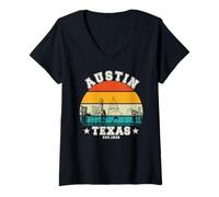Donna Austin, Texas, Orizzonte, Retro, Tramonto Maglietta con Collo a V