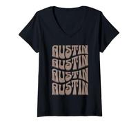 Donna Austin Texas Retro Anni '60 Anni '70 Stile Design Maglietta con Collo a V