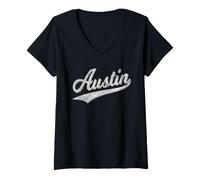Donna Austin Texas Varsity Script Vintage Maglia Sportiva Stile Maglietta con Collo a V