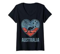 Donna Australia Cuore Bandiera Vintage Country Pride Maglietta con Collo a V