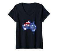 Donna Australia Down Under Bandiera Australiana in Legno Mappa Regalo Maglietta con Collo a V