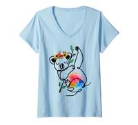 Donna Australian Animal Koala Con Fiori Floral Koala Lovers Maglietta con Collo a V