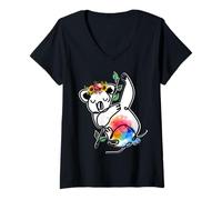 Donna Australian Animal Koala Con Fiori Floral Koala Lovers Maglietta con Collo a V