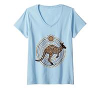 Donna Australian Kangaroo Aborigeno DOT Art Maglietta con Collo a V