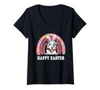 Donna Australian Shepherd Dog Easter Bunny Eggs Hunt Boho Rainbow Maglietta con Collo a V
