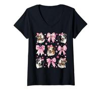 Donna Australian Shepherd Dog Mom Girl Coquette Bow Rosa Maglietta con Collo a V