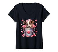 Donna Australian Shepherd Dog Valentines Puppy Love Hearts for Mom Maglietta con Collo a V