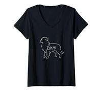 Donna Australian Shepherd Love Line Art Aussie Dog Lover Maglietta con Collo a V