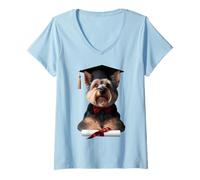 Donna Australian Terrier Dog Graduate Cap School Graduate Owner Maglietta con Collo a V