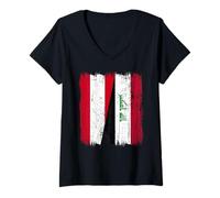 Donna Austria Iraq Half Flag Maglia Austriaca Irachena Maglietta con Collo a V