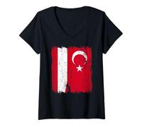 Donna Austria Turchia Mezza Bandiera Turchia Turchia Austriaca Patrimonio Turco Maglietta con Collo a V