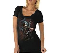 Donna Autentico Lucky 13 Death Or Glory Scheletro Sigaretta Punk Goth Camicia L