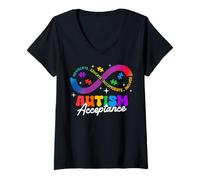 Donna Autism Awareness Acceptance Shirt Infinity Symbol Man Women Maglietta con Collo a V