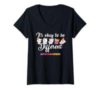 Donna Autism Awareness Cat It’s Ok to Be Different Finny Autistic Maglietta con Collo a V