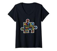 Donna Autism Puzzle Piece Words Autistic Autism Awareness Maglietta con Collo a V