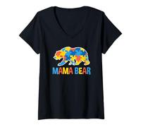 Donna Autismo Consapevolezza Mamma Mese Mamma Maglietta con Collo a V