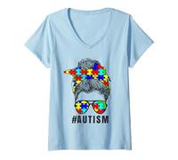 Donna Autismo Mamma Consapevolezza Mese Accetta Avvocate Support Maglietta con Collo a V