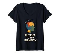 Donna Autismo Orgoglio Neurodivergente Spettro di Forza Identità Maglietta con Collo a V