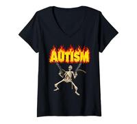 Donna Autismo Scheletro Meme Autismo Scheletro Maglietta con Collo a V