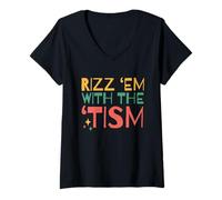 Donna Autistic Funny Rizz Em with The Tism Retro Autism Maglietta con Collo a V