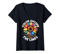 Donna Autistico Autismo Color Outside The Lines Maglietta con Collo a V