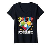 Donna Autistico Autismo Spectrum of Possibilities Maglietta con Collo a V