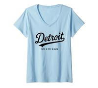 Donna Auto a Motore 313 da Donna Vintage Detroit Michigan Retro City Maglietta con Collo a V
