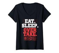 Donna Auto da Corsa Eat Sleep Over Take Maglietta con Collo a V