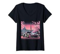 Donna Auto da corsa JDM Legend Silvia Drift, idea regalo per Tokyo Skyline At Night Maglietta con Collo a V