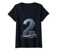 Donna Auto Sportiva Numero 2 Compleanno Veicolo da Corsa Bambini 2 ° Auto Maglietta con Collo a V