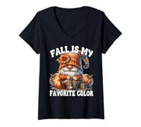 Donna Autumn Gnomes Garden Accessories Fall Is My Favorite Color Maglietta con Collo a V