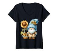 Donna Autumn Gnomes Garden Accessories For Mom With Fall Sunflower Maglietta con Collo a V