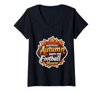 Donna Autumn Leaves And Football Please Fan Lover Ball Ragazzi Uomo Maglietta con Collo a V